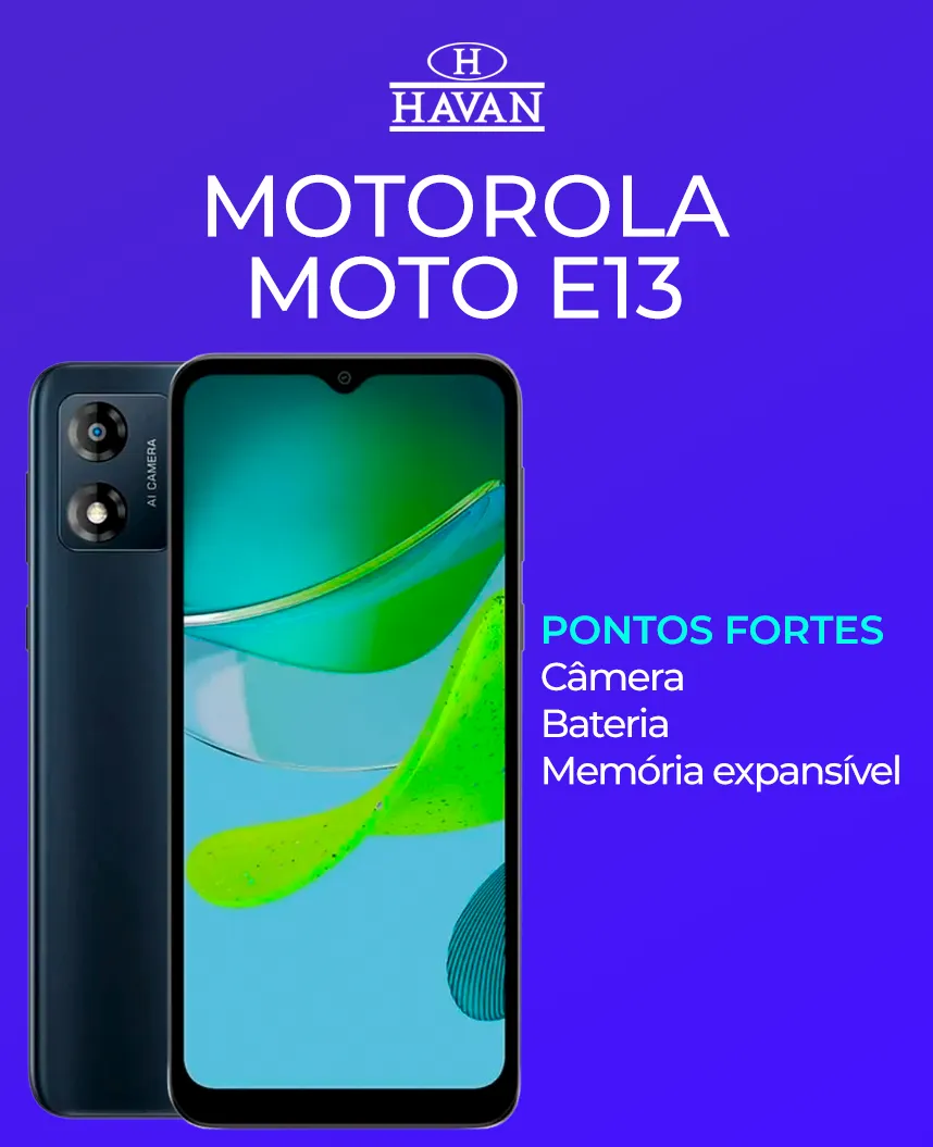 Celular com bom custo-benefício Motorola Moto E13 Havan