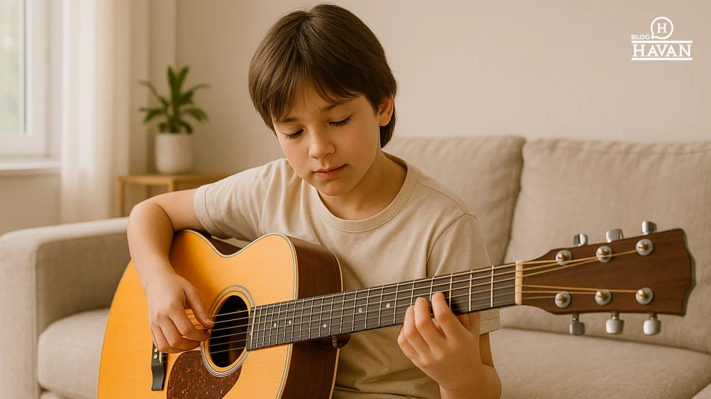 Criança tocando violão