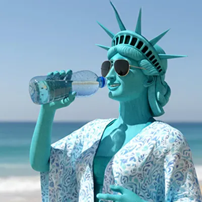 Liberdade na praia tomando água