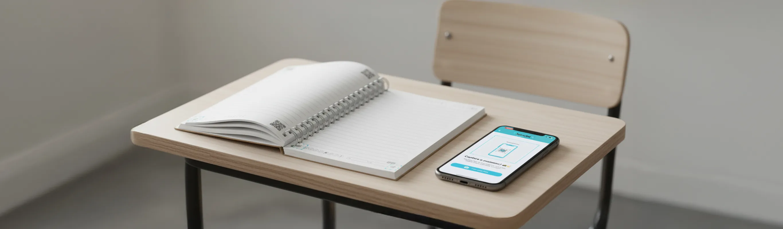 Caderno JandaIA, com inteligência artificial, ao lado de um celular aberto no aplicativa da Jandaia